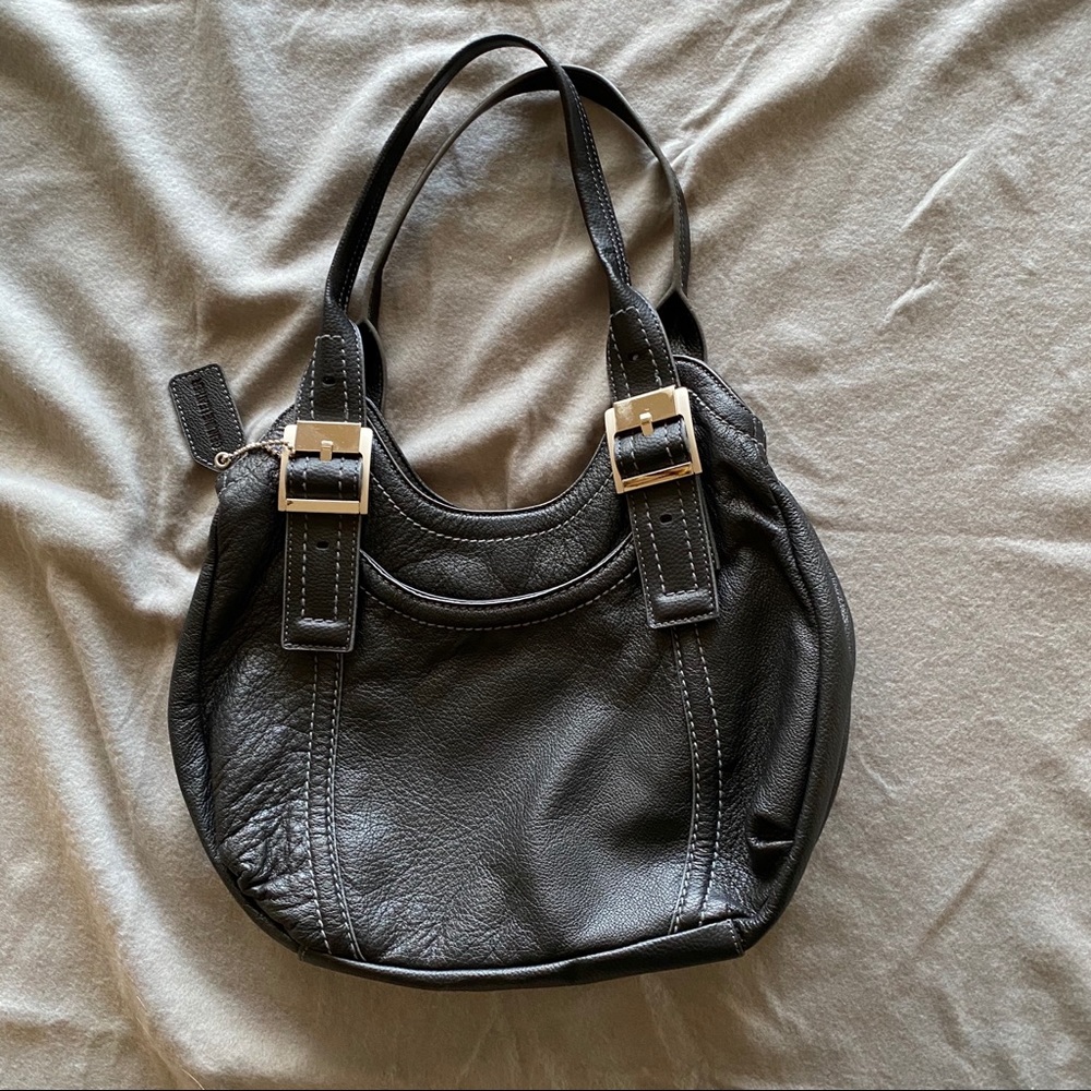 Black leather handbag